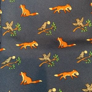 Authentic Hermes Silk Blue Tie Foxes and Birds